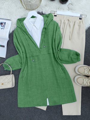 Yeşil Cep Detaylı Keten Kap Yeşil Cep Detaylı Keten Kap