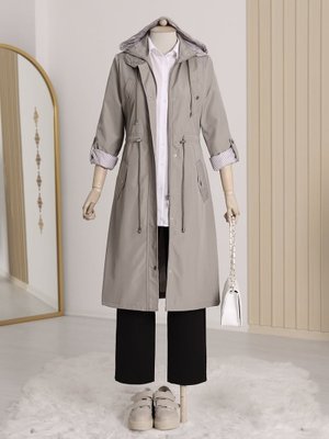 Gri Astarı Çizgili Trençkot