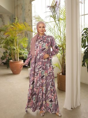 Mor Yaka Boy Düğmeli Saten Gömlek Elbise Mor Yaka Boy Düğmeli Saten Gömlek Elbise