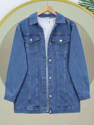 Lacivert Önden Kapaklı Cepli Kot Ceket Lacivert Önden Kapaklı Cepli Kot Ceket