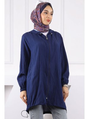 Lacivert Kapüşonlu Fermuarlı Kap Lacivert Kapüşonlu Fermuarlı Kap