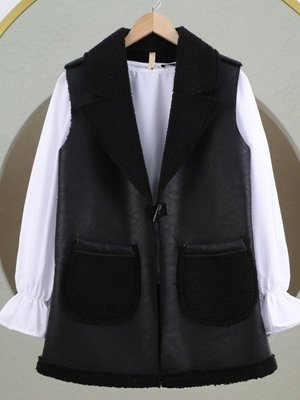 Siyah İçi Kuzu Peluş Çift Cepli Yelek Siyah İçi Kuzu Peluş Çift Cepli Yelek