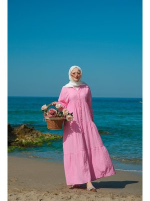 Pembe Kendinden Desenli Elbise Pembe Kendinden Desenli Elbise