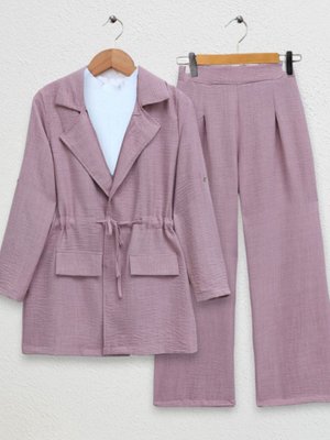 Mürdüm Kapaklı Tünel Köprülü Ceketli Keten İkili Takım