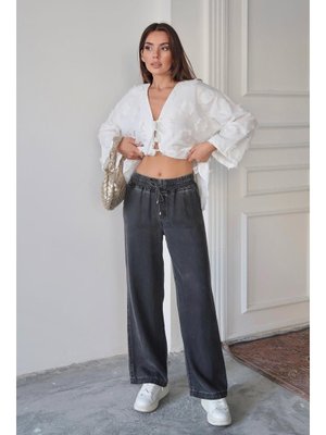 Antrasit Beli Bağcıklı Rahat Kesim Liyosel Pantolon
