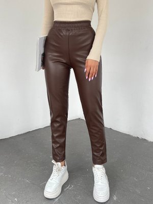 Kahve Beli Lastikli Deri Pantolon