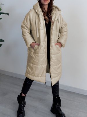 Açık Vizon Kapüşonlu Bağcık Detaylı Fermuarlı Şişme Mont