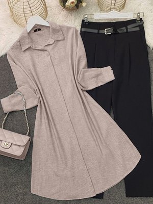 Vizon Boydan Gizli Düğmeli Keten Tunik