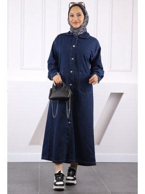 Lacivert Cepli Düğmeli Kot Kap Lacivert Cepli Düğmeli Kot Kap