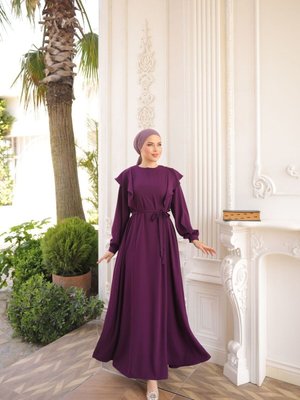 Mürdüm Ankanoor Omuz Volanlı Elbise Mürdüm Ankanoor Omuz Volanlı Elbise