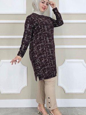 Kahverengi Desenli Tunik