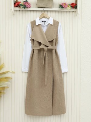 Vizon Kemerli Uzun Buklet Yelek