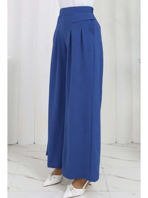 İndigo Geniş Paça Pileli Pantolon