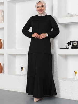 Siyah Dikiş Detaylı Elbise