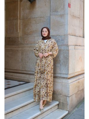 Çicek Desenli Elbise Yağ Yeşil Çicek Desenli Elbise Yağ Yeşil