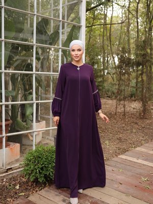 Mor Ankanoor Mürdüm Balon Kol Taşlı Ferace