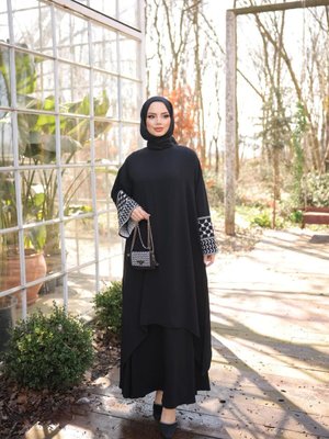 Siyah Ankanoor Nakışlı Etekli Takım