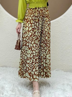 Taba Uzun Dijital Baskılı Pliseli Etek
