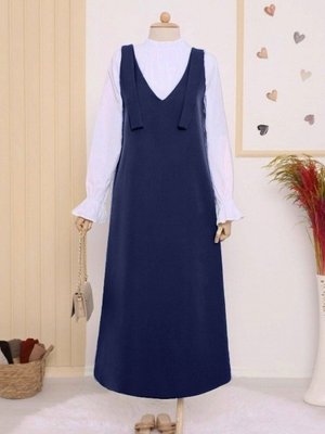 Lacivert Omuzları Bağlamalı Uzun Jile