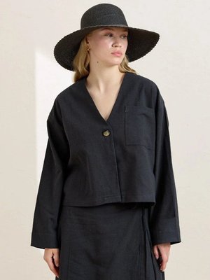 Siyah Organik Keten Tek Cepli Ceket
