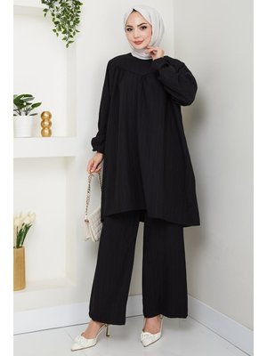 Siyah Müslin Tunik Pantolon İkili Takım Siyah Müslin Tunik Pantolon İkili Takım