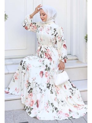 Ekru Desenli Elbise Ekru Desenli Elbise