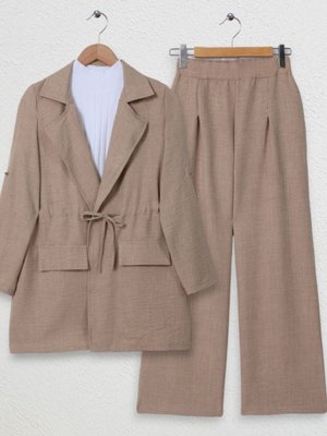 Vizon Kapaklı Tünel Köprülü Ceketli Keten İkili Takım