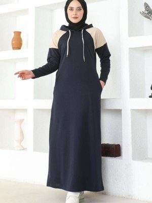 Lacivert Omuz Detaylı Elbise