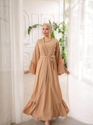 Taba Ankanoor Camel Fırfırlı İkili Takım Abaya