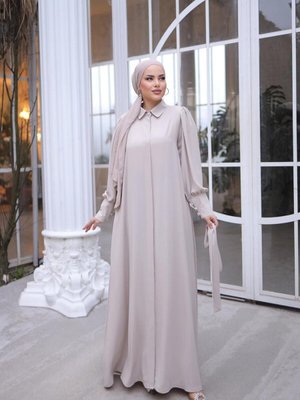 Bej Ankanoor Gizli Patlı Düğmeli Ferace