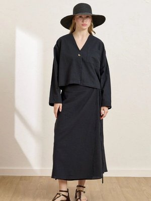 Siyah Organik Keten Anvelop Etek