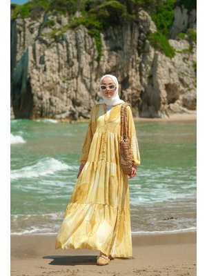 Sarı Şekil Desenli Elbise Sarı Şekil Desenli Elbise