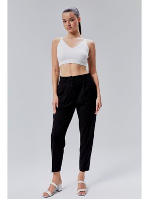 Siyah Regular Dokuma Havuç Pantolon