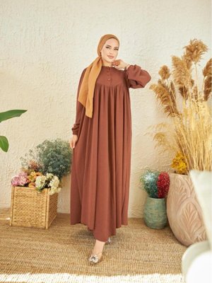 Kahve Rengi Kiremit Örme Elbise