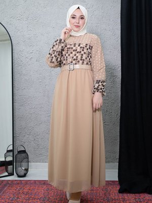 Kahverengi Puantiyeli Elbise Kahverengi Puantiyeli Elbise