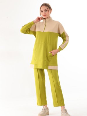 Yeşil Renk Desenli Spor İkili Takım