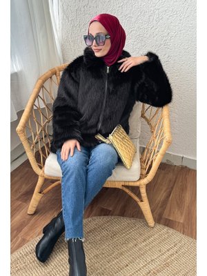 Siyah Premium Suni Kürk Mont