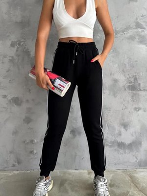 Siyah Şeritli Modal Kumaş Rahat Kalıp Pantolon