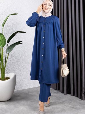 İndigo Büzgülü İkili Takım