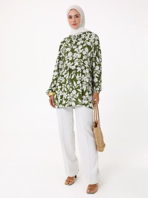 Yeşil Çiçek Baskılı Vual Tunik