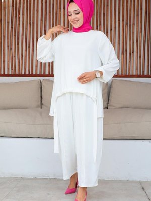 Ekru Şalvarlı İkili Takım
