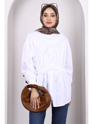 Ekru Bel Lastikli Düğmeli Tunik Ekru Bel Lastikli Düğmeli Tunik