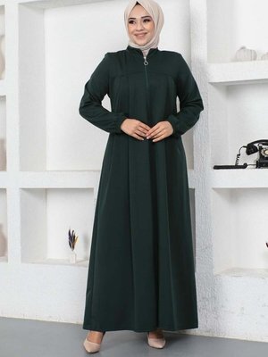 Zümrüt Yeşili Kolları Büzgülü Pileli Ferace