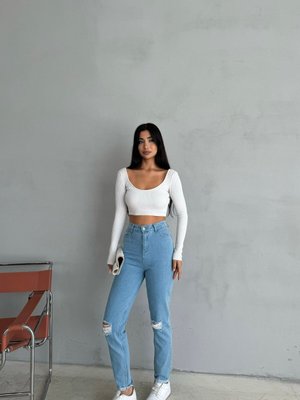 Mavi Likralı Diz Yırtmaçlı Dar Paça Jean Lazer Yırtıklı Kot Pantolon