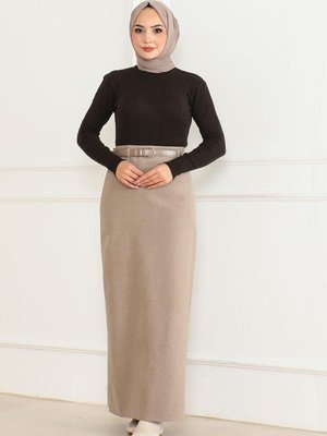 Vizon Uzun Kemerli Kaşe Kalem Etek Vizon Uzun Kemerli Kaşe Kalem Etek