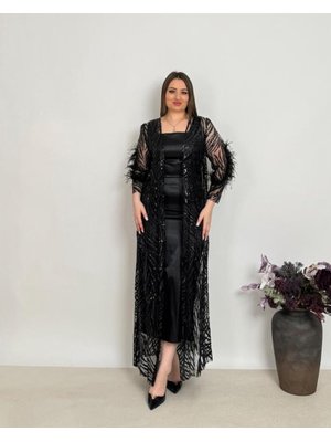 Siyah Kadın Kimono Ve Elbiseli Abiye Li Takım