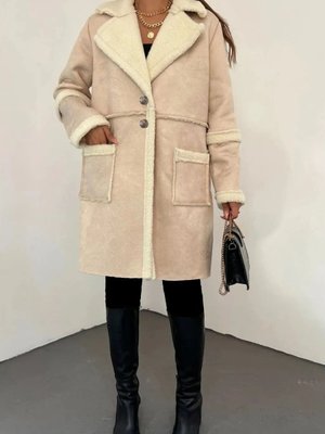 Vizon Tek Düğmeli İçi Kürklü Suni Deri Kaban Vizon Tek Düğmeli İçi Kürklü Suni Deri Kaban