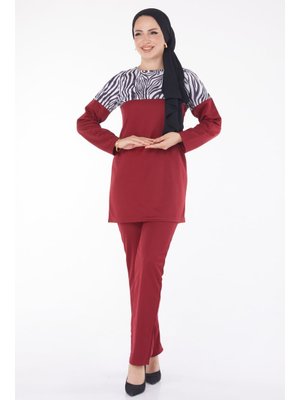 Bordo Leopar Garnili İkili Takım