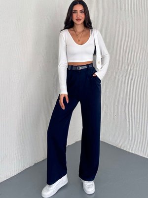 Lacivert Kemerli Palazzo Pantolon Lacivert Kemerli Palazzo Pantolon