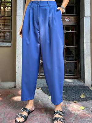 Mavi Pileli Şalvar Pantolon